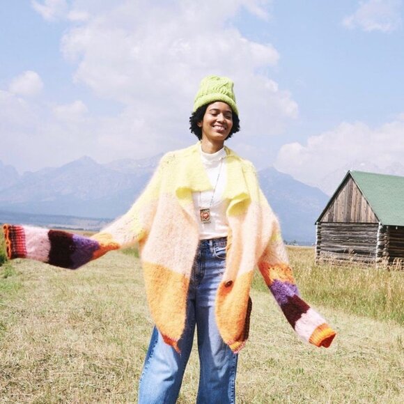 Free people Bohemian mohair sweater - long multicolor sunset cardigan - Picture 10 of 12